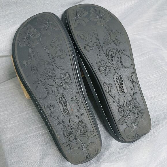 Alegria Black Leather Sandals Flip Flops - Picture 6 of 11